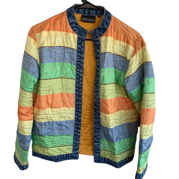 Vintage Denim 100% Silk Lightweight Women’s Jacket Multicolored Size Small - Picture 1 of 5
